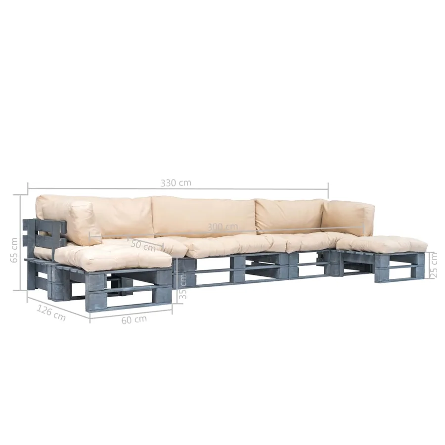 Salon palette de jardin 6 pcs avec coussins sable bois - 5