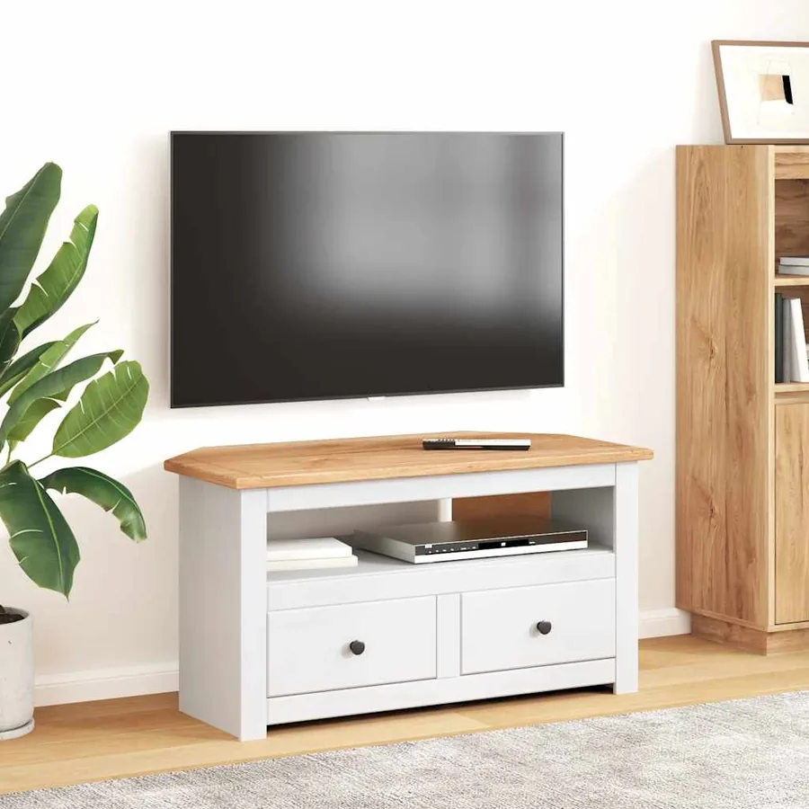 Meuble TV d'angle Blanc 93x49x49 cm Pin Assortiment Panama