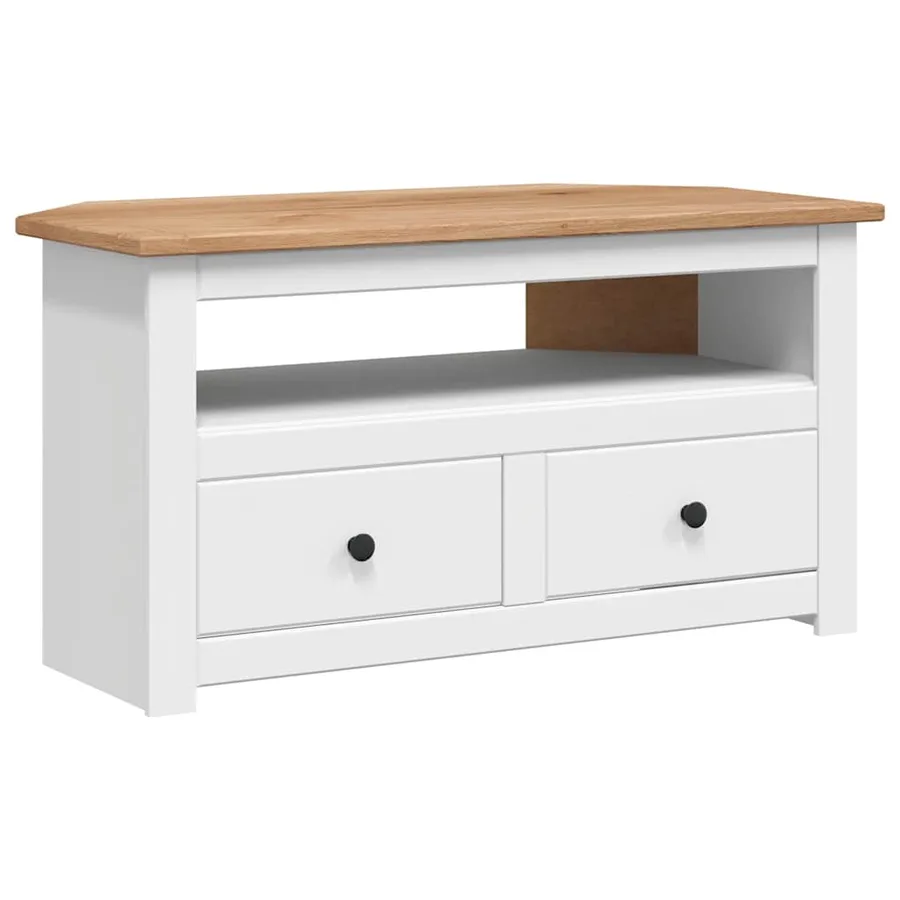 Meuble TV d'angle Blanc 93x49x49 cm Pin Assortiment Panama - 2