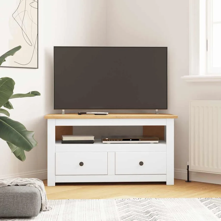 Meuble TV d'angle Blanc 93x49x49 cm Pin Assortiment Panama - 3