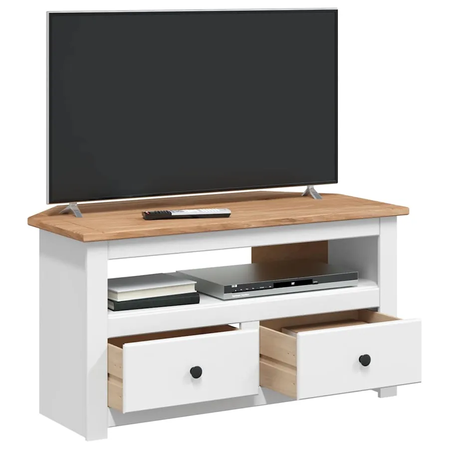 Meuble TV d'angle Blanc 93x49x49 cm Pin Assortiment Panama - 4