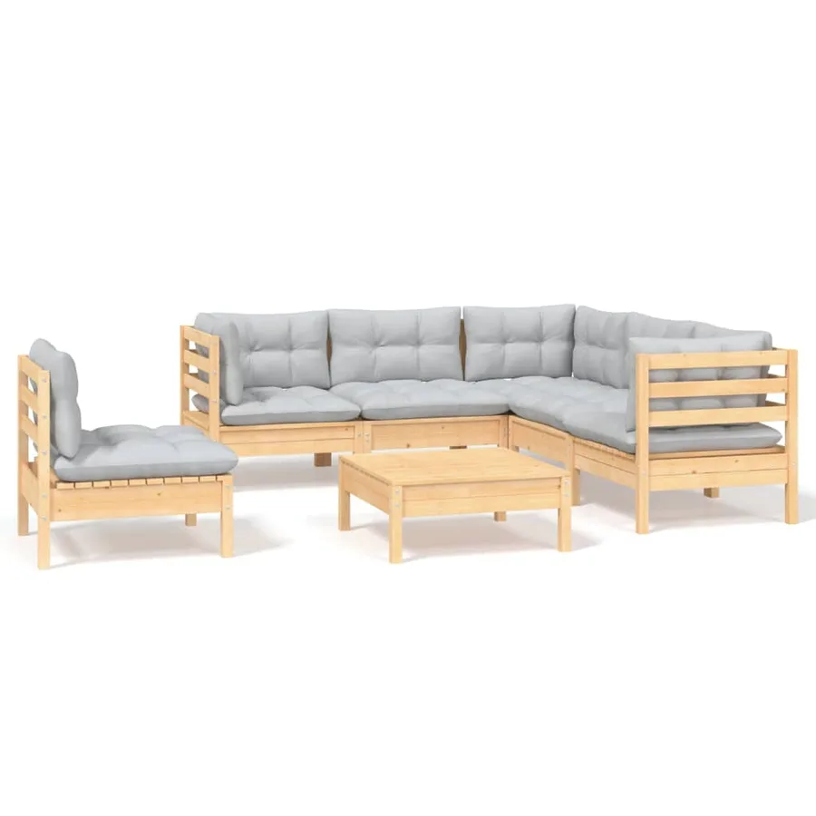 Salon de jardin 6 pcs avec coussins gris bois de pin - 2