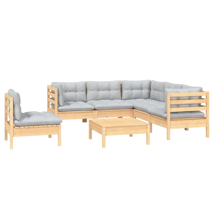 Salon de jardin 6 pcs avec coussins gris bois de pin - 3