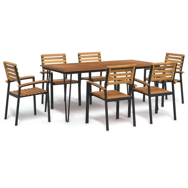 Ensemble à manger de jardin 7 pcs bois d'acacia solide et métal