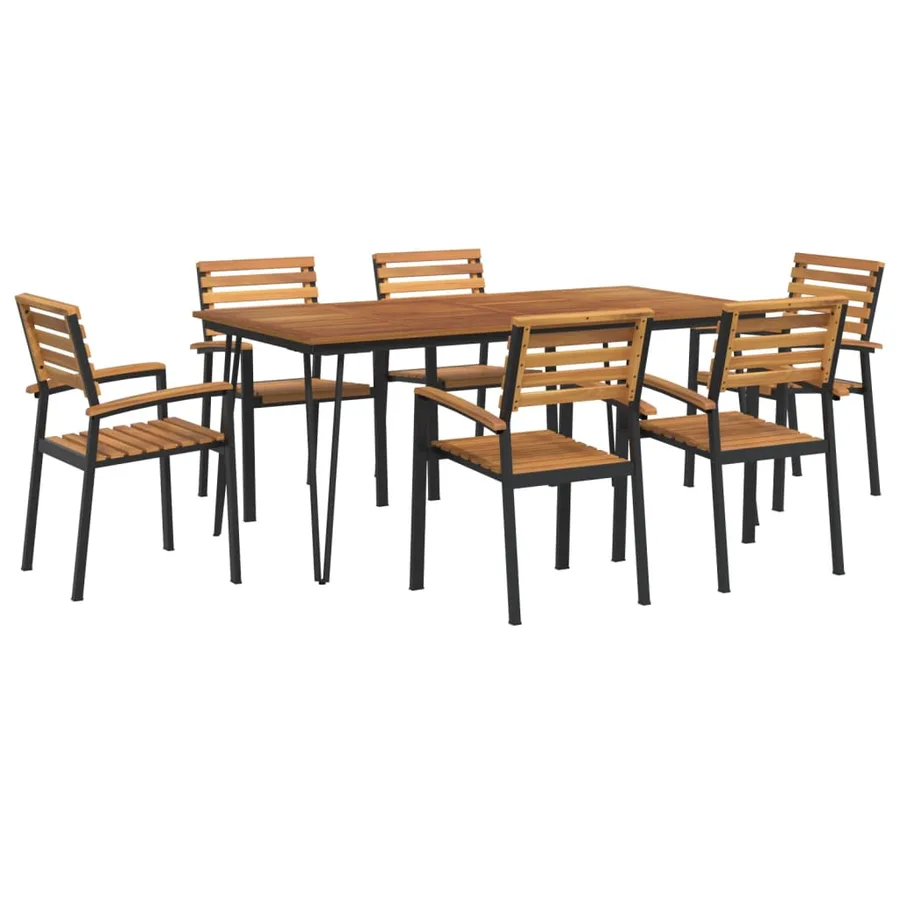 Ensemble à manger de jardin 7 pcs bois d'acacia solide et métal - 2