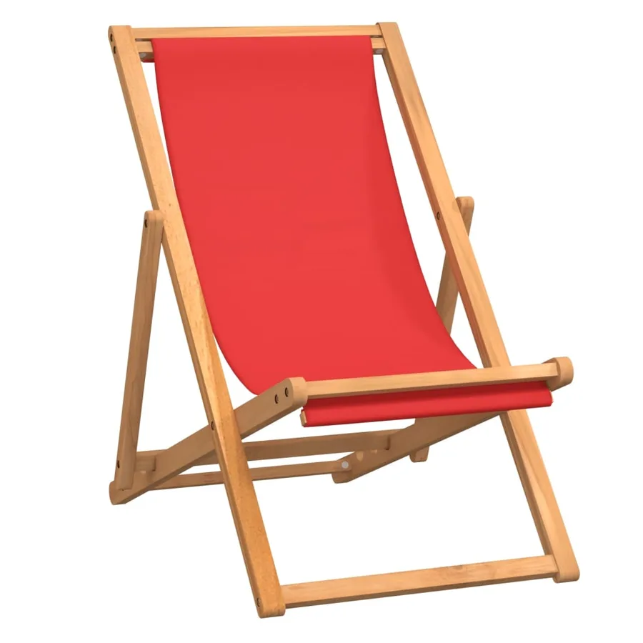 Chaise de plage pliable Bois de teck solide rouge - 2