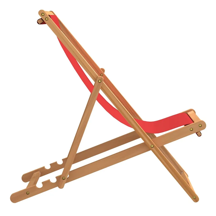 Chaise de plage pliable Bois de teck solide rouge - 4