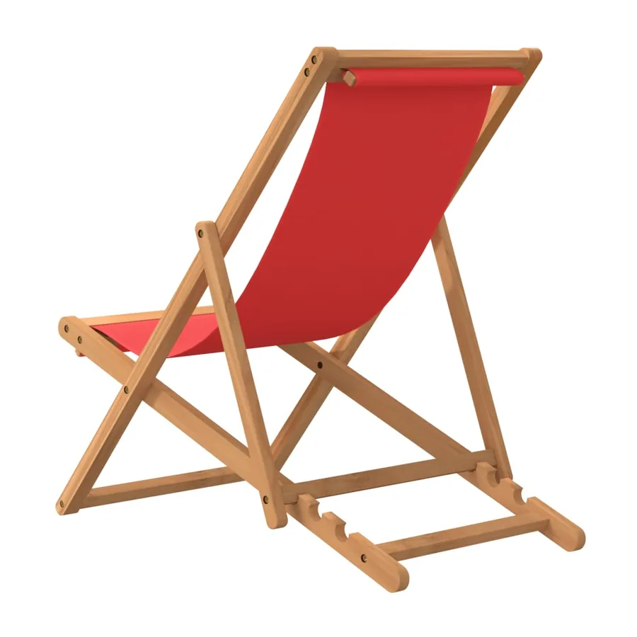 Chaise de plage pliable Bois de teck solide rouge - 5