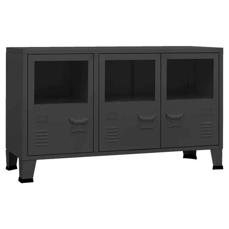 Buffet industriel Noir 105x35x62 cm Métal et verre - 2