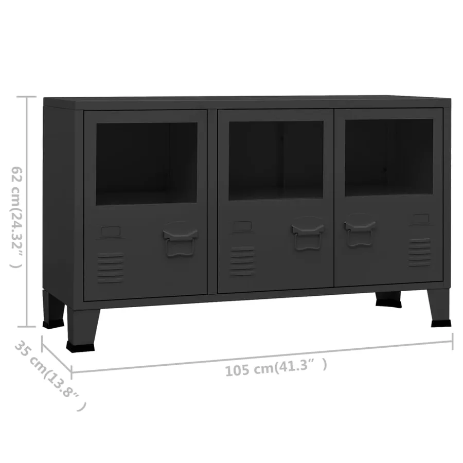 Buffet industriel Noir 105x35x62 cm Métal et verre - 9