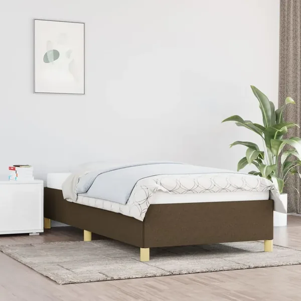 Cadre de lit sans matelas marron foncé 90x190 cm tissu