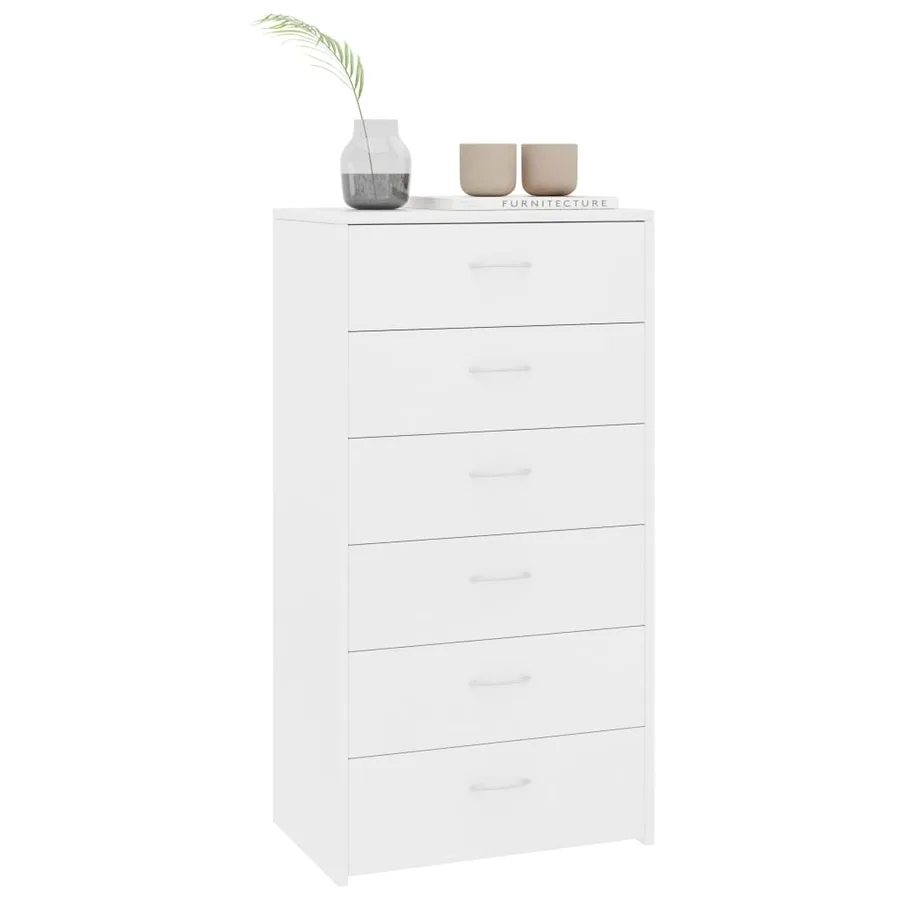 Buffet avec 6 tiroirs Blanc 50x34x96 cm Bois d'ingénierie - 3