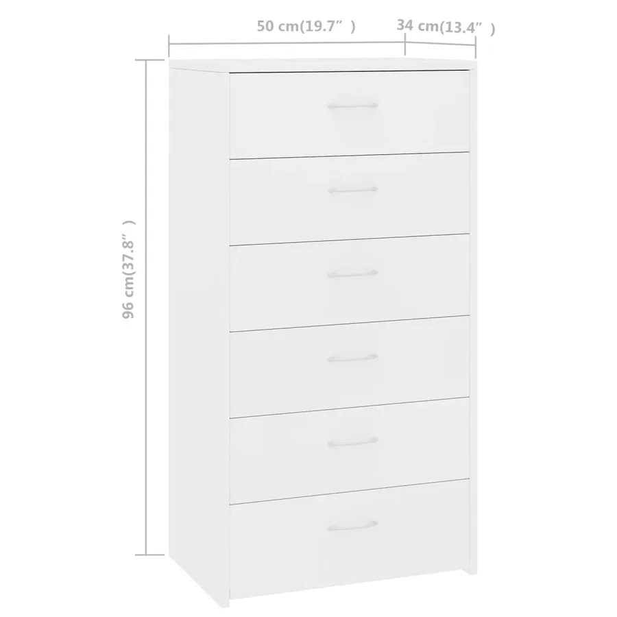 Buffet avec 6 tiroirs Blanc 50x34x96 cm Bois d'ingénierie - 6