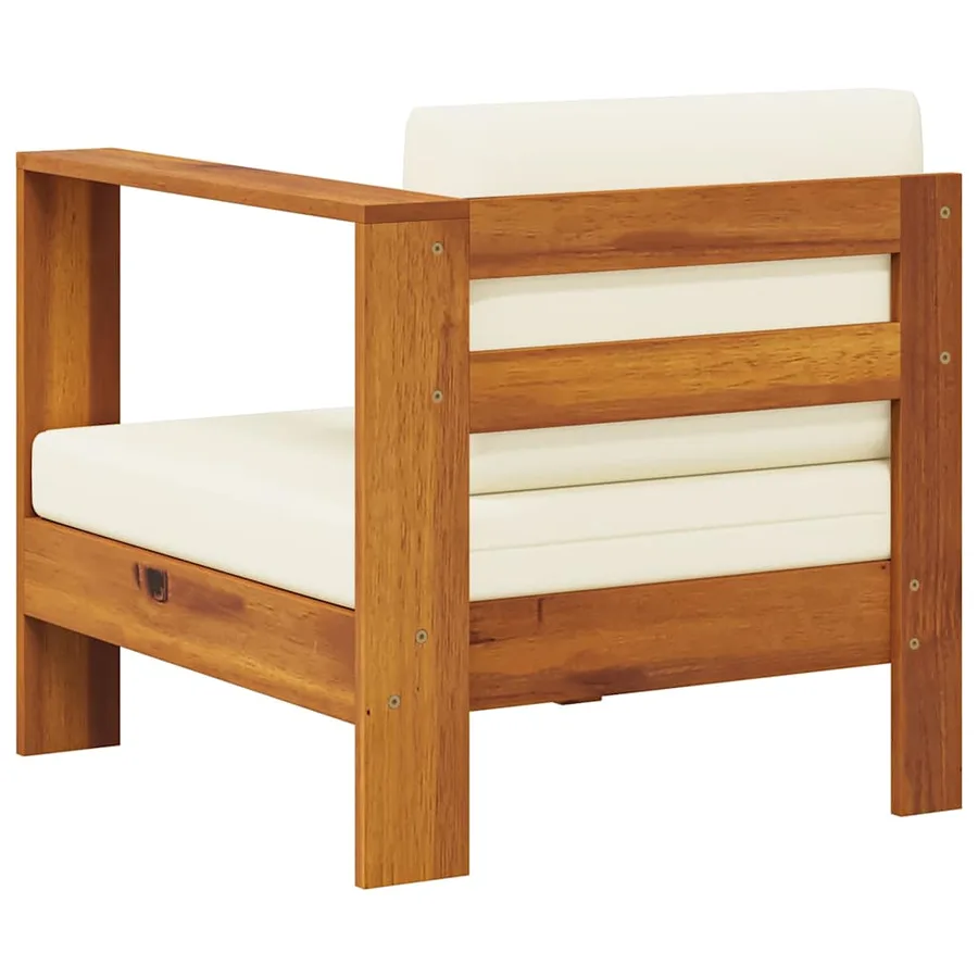 Canapé central avec 1 accoudoir Blanc crème Acacia solide - 5