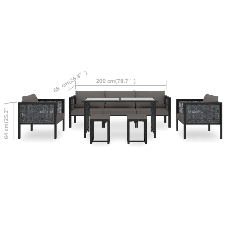 Salon de jardin 8 pcs avec coussins Résine tressée Anthracite - 12