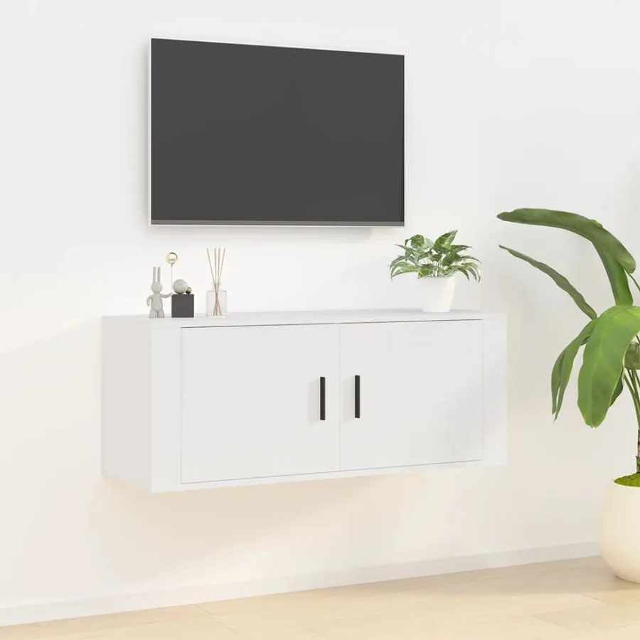 Meuble TV mural Blanc 100x34,5x40 cm