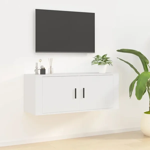 Meuble TV mural Blanc 100x34,5x40 cm