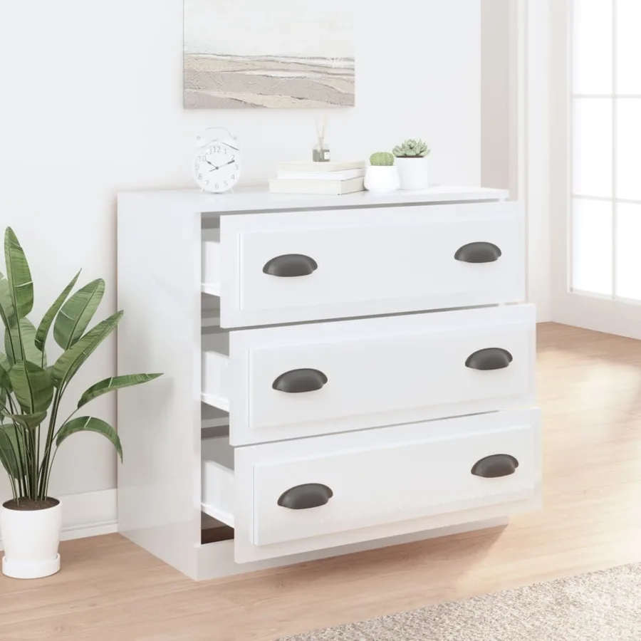 Buffet blanc brillant 70x35,5x67,5 cm bois d'ingénierie - 6