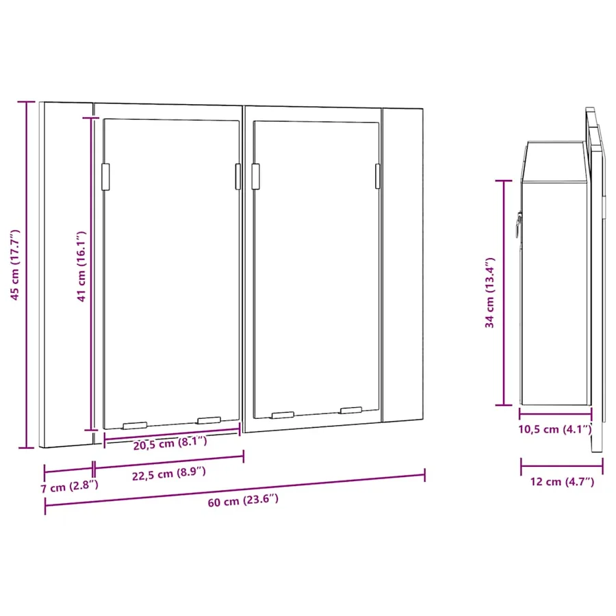 Armoire à miroir à LED de bain Chêne sonoma 60x12x45 Acrylique - 17