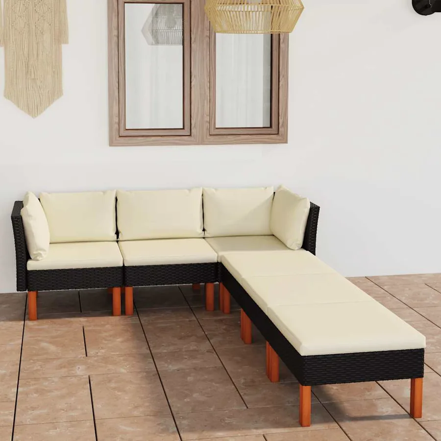 Salon de jardin 6 pcs avec coussins Résine tressée Noir