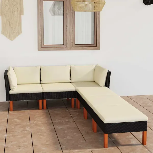 Salon de jardin 6 pcs avec coussins Résine tressée Noir