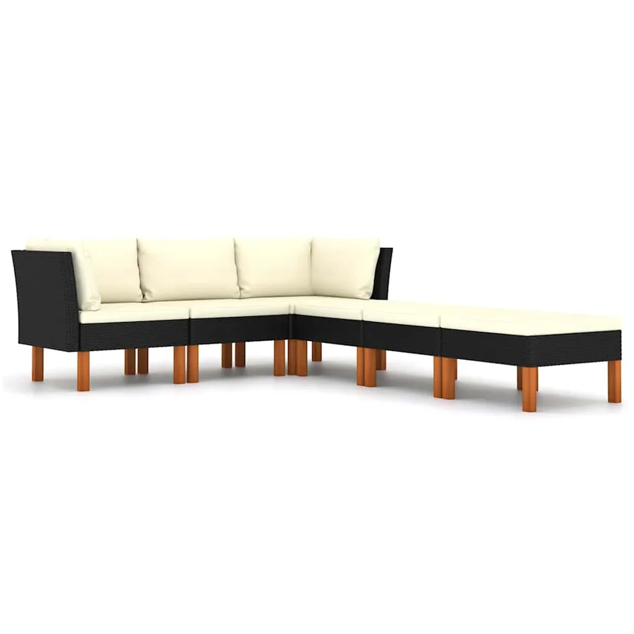 Salon de jardin 6 pcs avec coussins Résine tressée Noir - 2