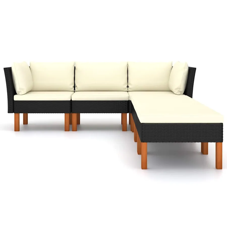 Salon de jardin 6 pcs avec coussins Résine tressée Noir - 3