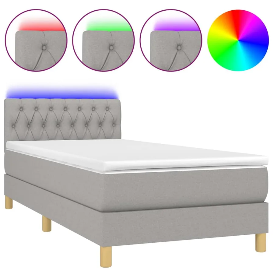 Sommier à lattes de lit avec matelas et LED Gris clair 90x190cm - 2