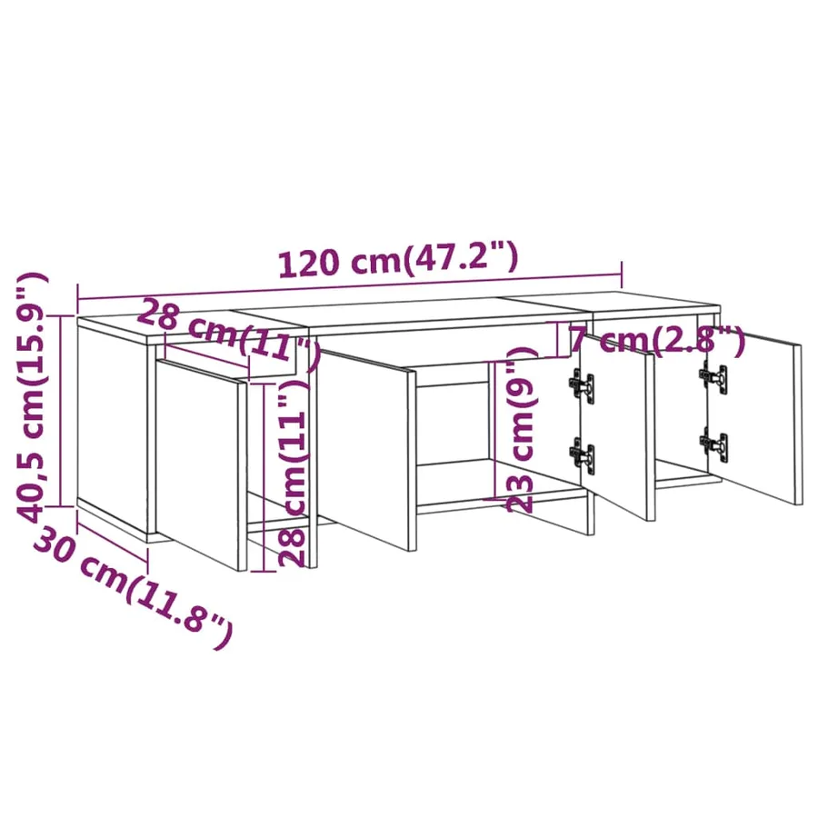 Meuble TV Blanc 120x30x40,5 cm Bois d'ingénierie - 9