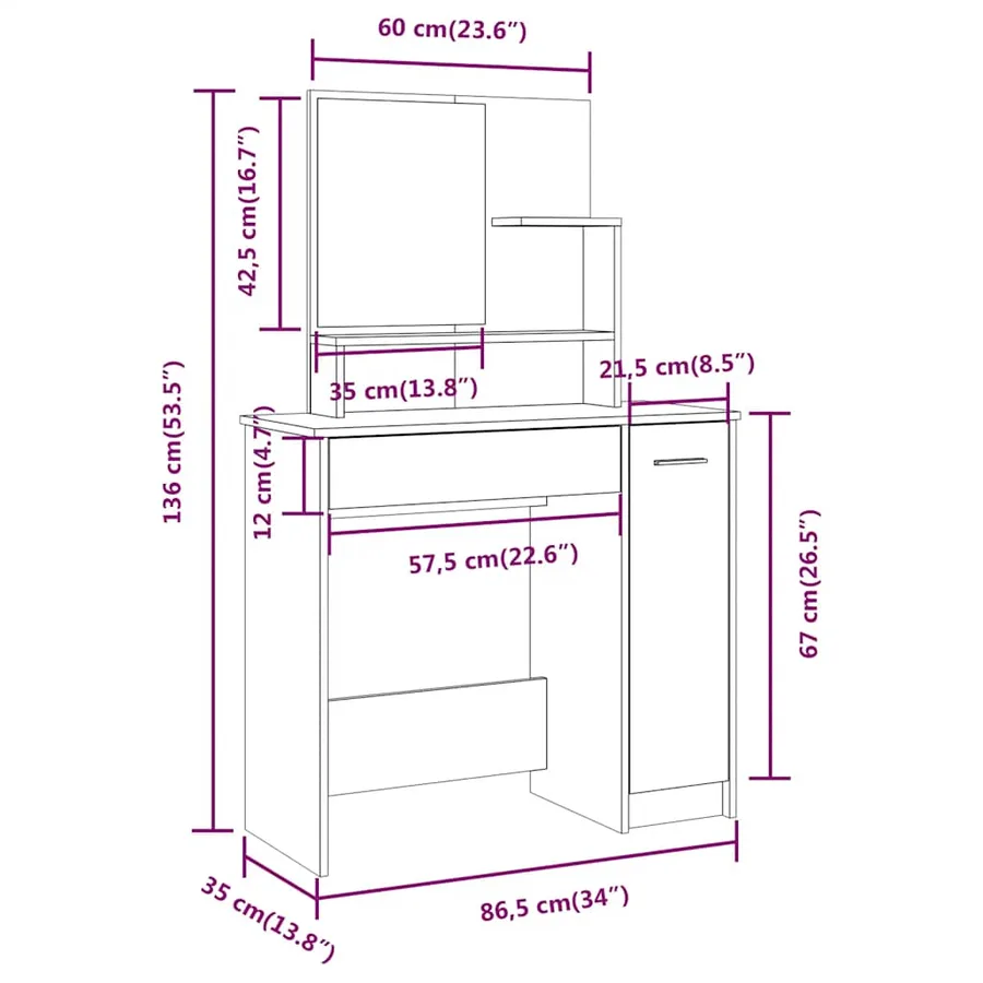 Ensemble de coiffeuse Blanc 86,5x35x136 cm - 9