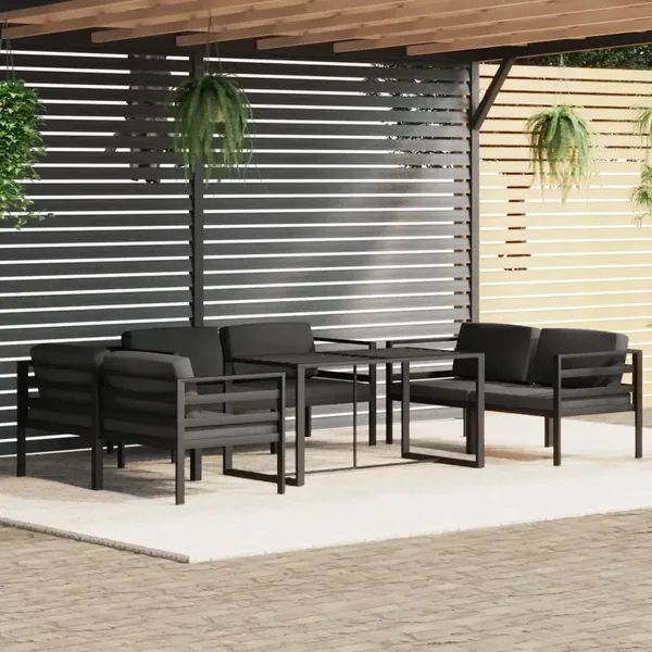Salon de jardin 7 pcs avec coussins Aluminium Anthracite