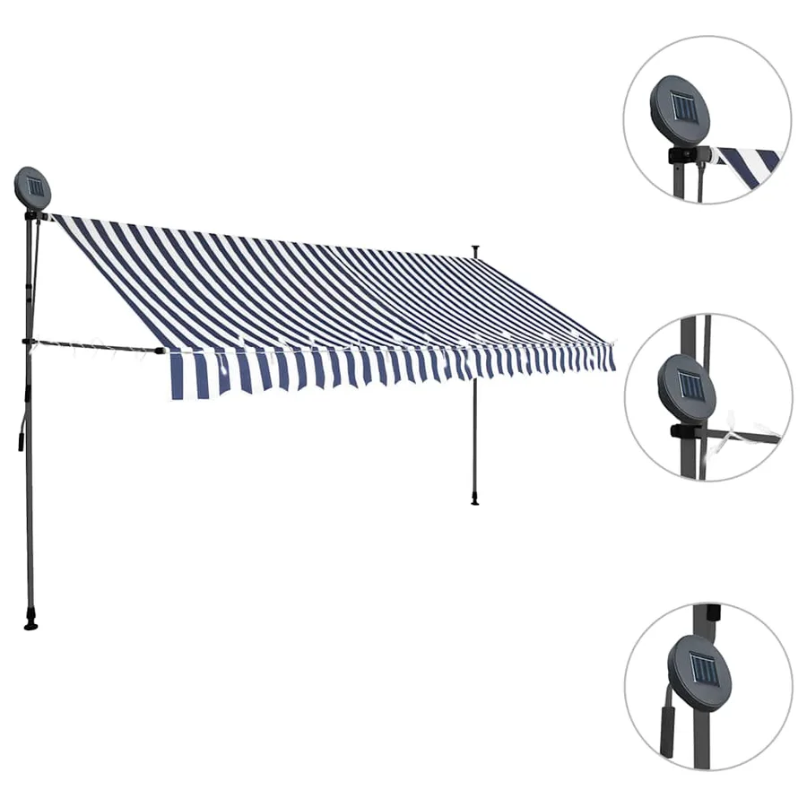 Auvent manuel rétractable avec LED 400 cm Bleu et blanc - 3