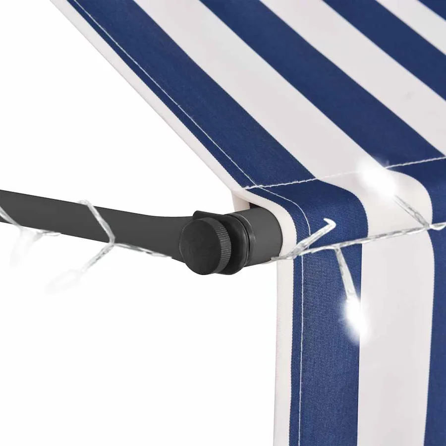 Auvent manuel rétractable avec LED 400 cm Bleu et blanc - 4