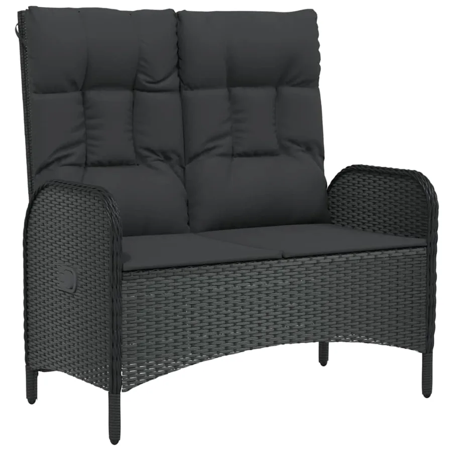 Banc de jardin inclinable avec coussins 107 cm Poly rotin Noir - 2