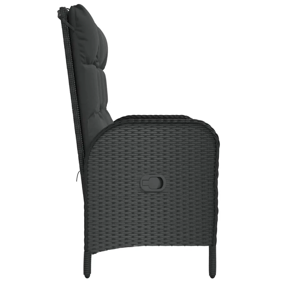 Banc de jardin inclinable avec coussins 107 cm Poly rotin Noir - 4