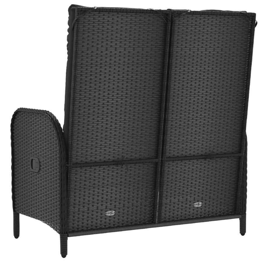 Banc de jardin inclinable avec coussins 107 cm Poly rotin Noir - 5
