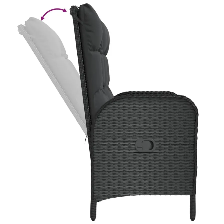 Banc de jardin inclinable avec coussins 107 cm Poly rotin Noir - 6