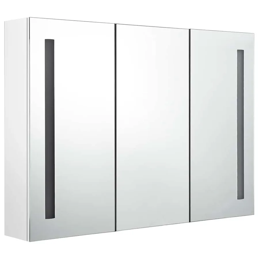 Armoire de salle de bain à miroir LED 89x14x62cm Blanc brillant - 4