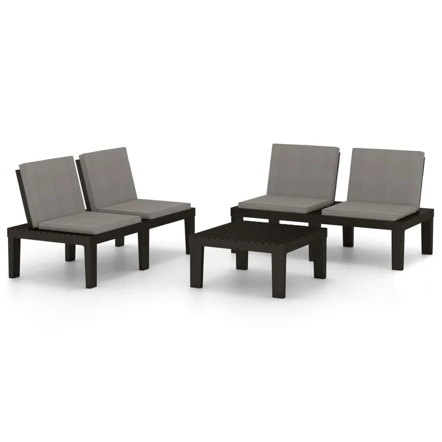 Salon de jardin 3 pcs avec coussins Plastique Gris - 2