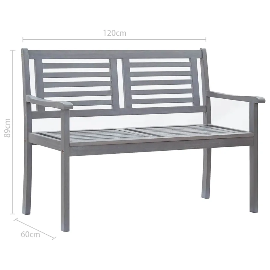 Banc de jardin 2 places 120 cm Gris Bois d'eucalyptus solide - 6