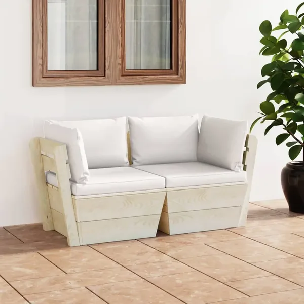 Canapé palette à 2 places de jardin avec coussins Bois d'épicéa
