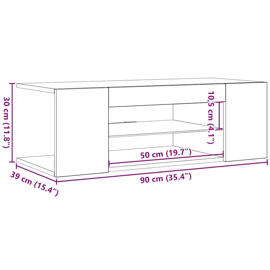 Meuble TV avec lumières LED gris béton 90x39x30 cm - 11