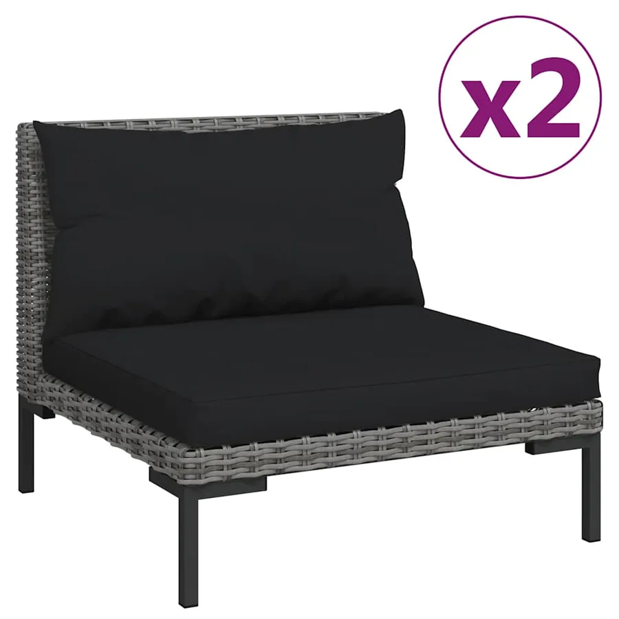 Salon de jardin 3 pcs Gris foncé Résine tressée demi-ronde - 3