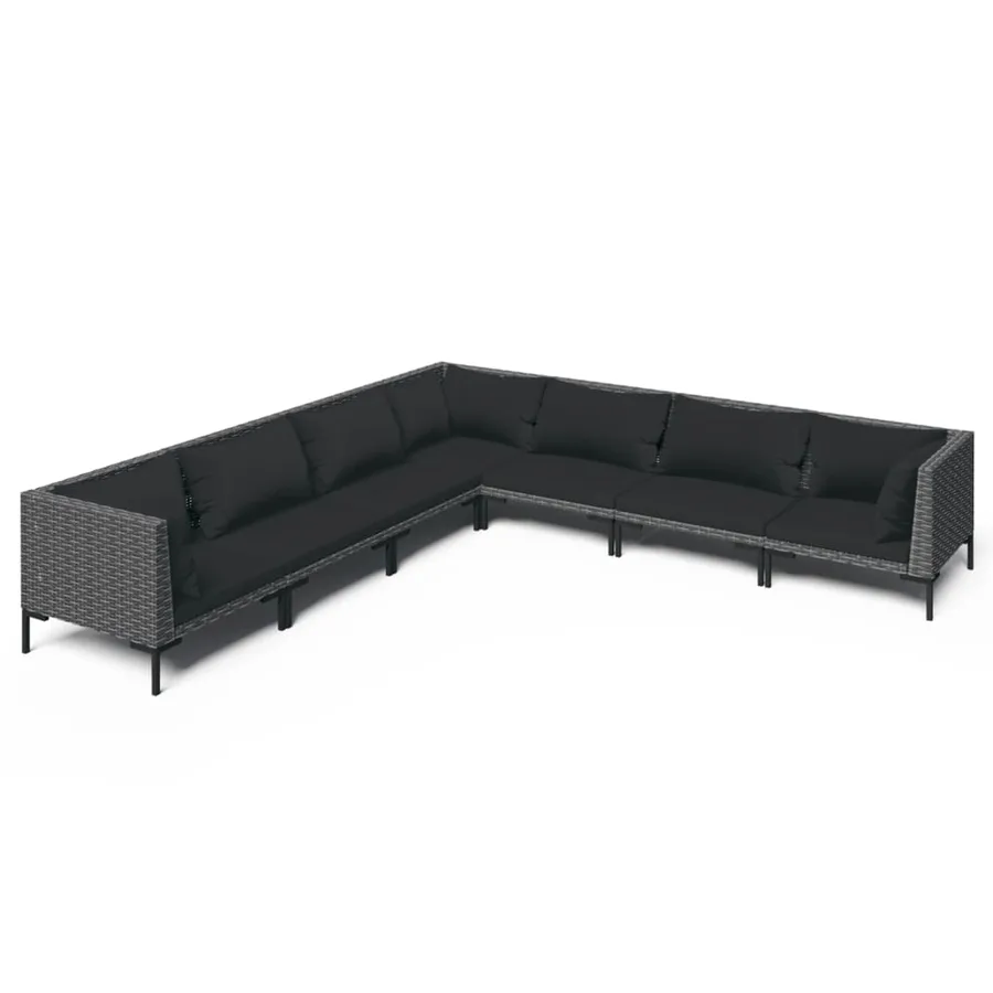 Salon de jardin 7 pcs avec coussins Résine tressée Gris foncé - 2