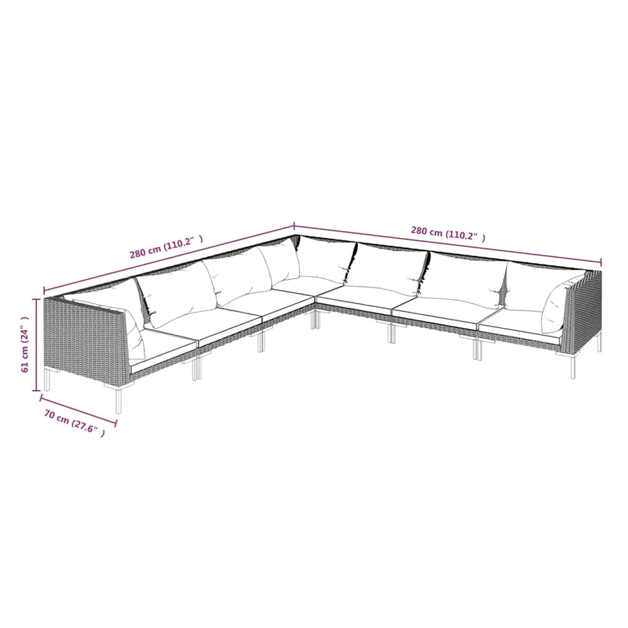 Salon de jardin 7 pcs avec coussins Résine tressée Gris foncé - 7