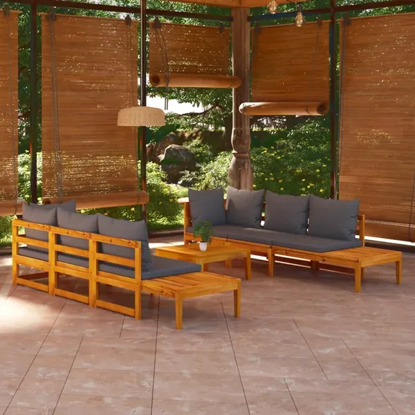 Salon de jardin 5 pcs avec coussins gris foncé Bois d'acacia