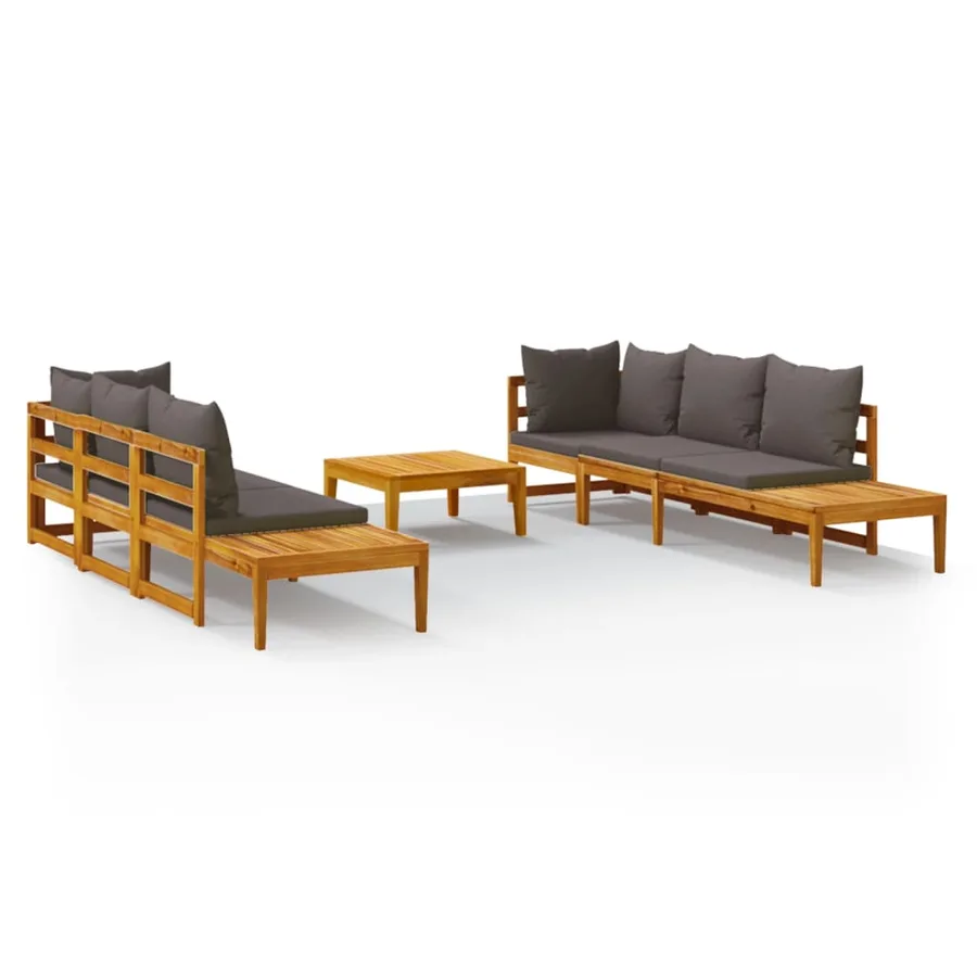 Salon de jardin 5 pcs avec coussins gris foncé Bois d'acacia - 2