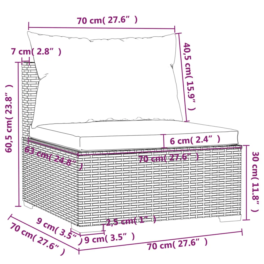 Salon de jardin 12 pcs avec coussins Résine tressée Gris - 11