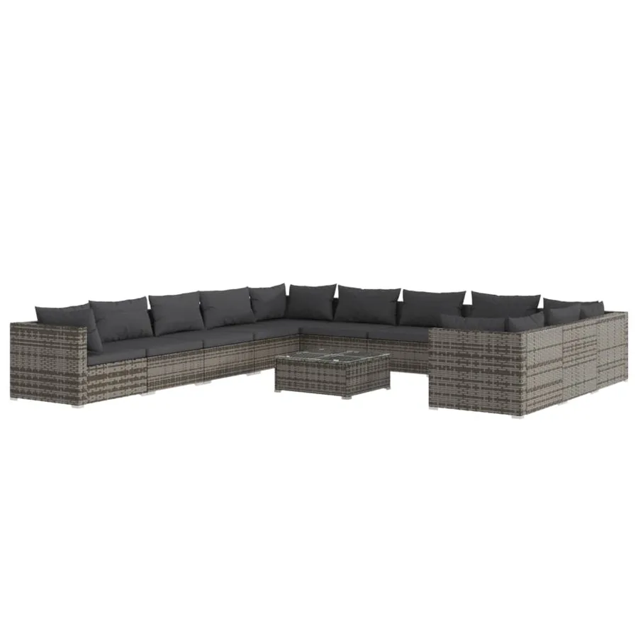 Salon de jardin 12 pcs avec coussins Résine tressée Gris - 2