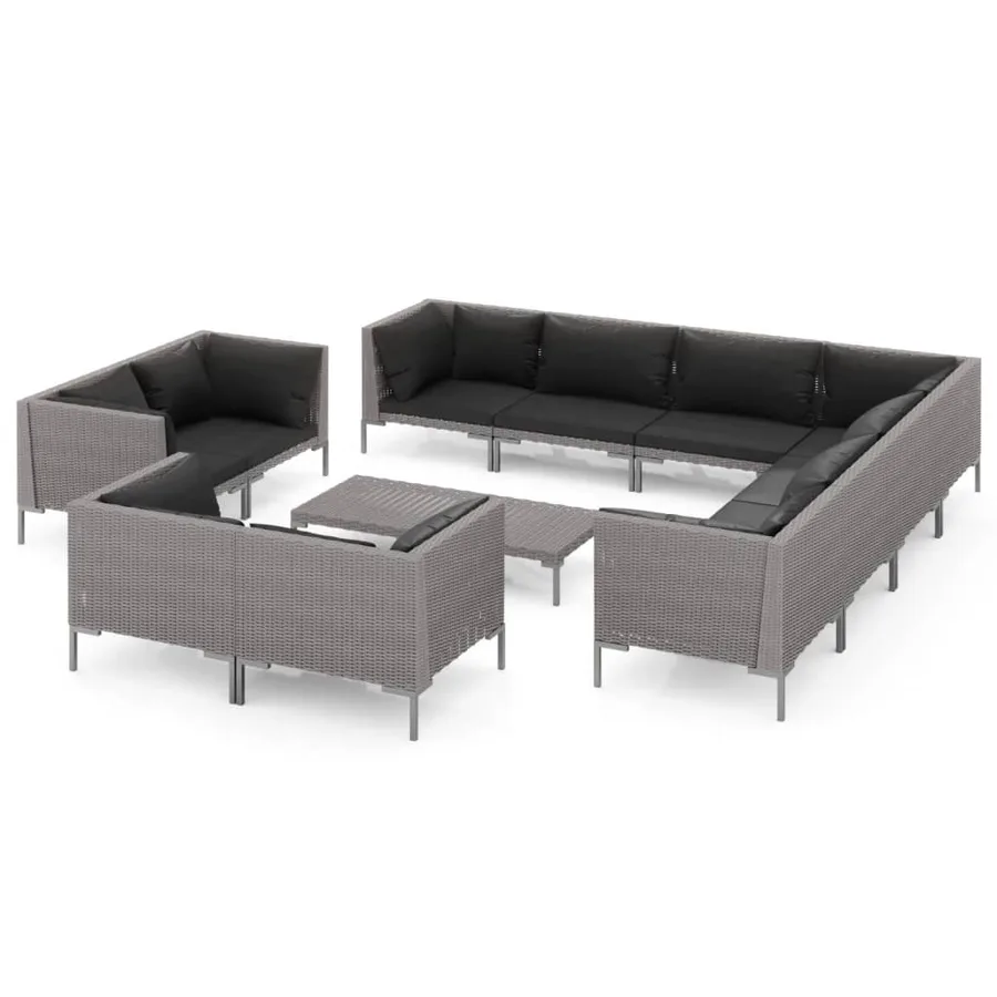 Salon de jardin 12 pcs avec coussins Résine tressée Gris foncé - 2